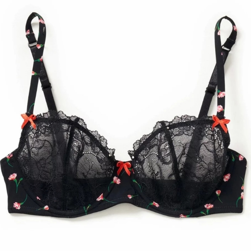 NWOT Adore Me Caen Unlined Black Lace Bra 34DDD 34F